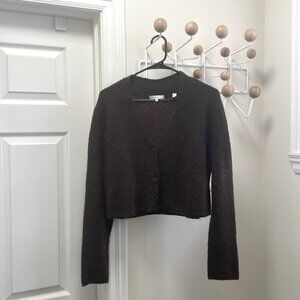 Vince Classic Alpaca Blend Button Down Cardigan Brown